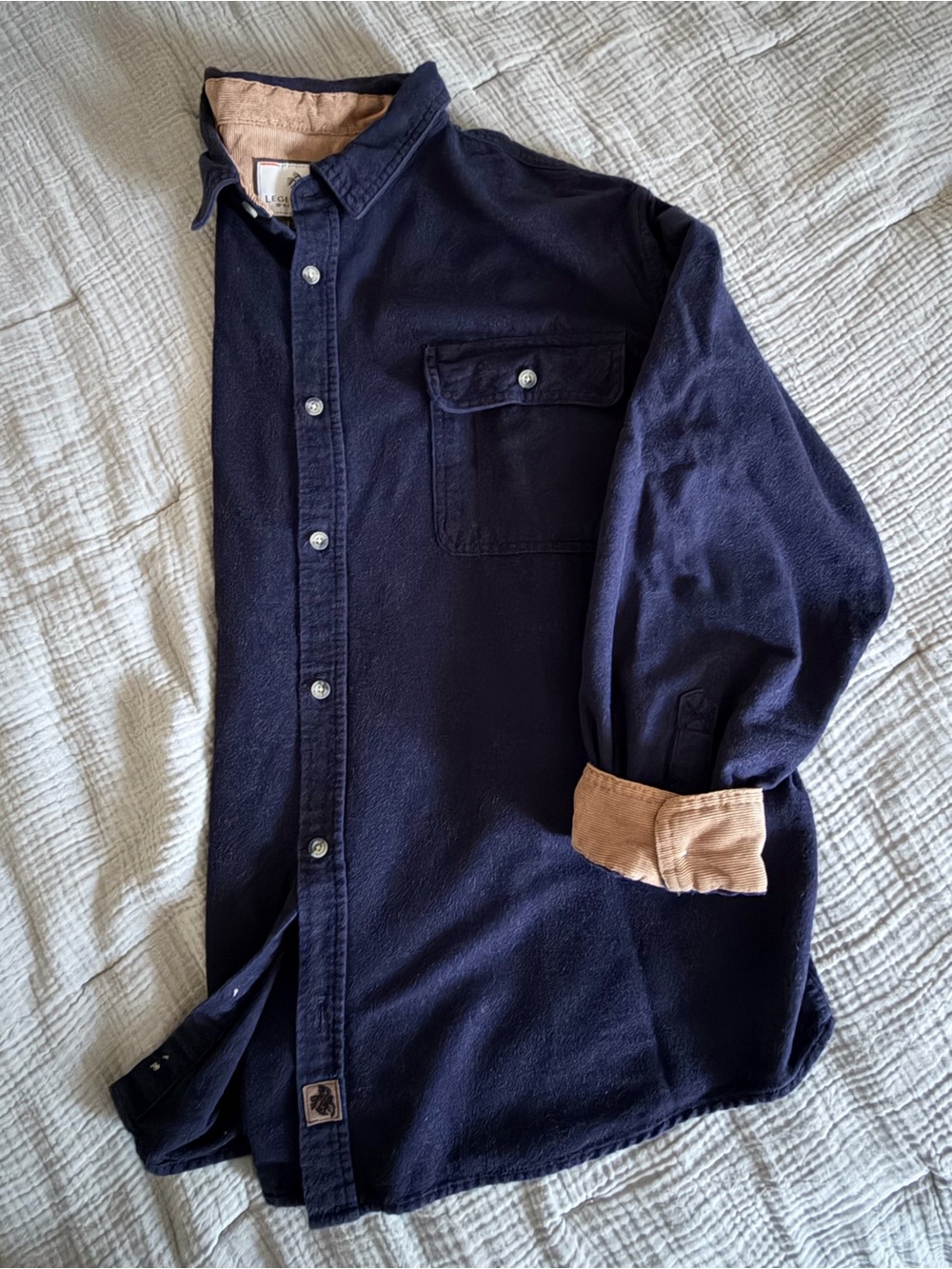 Legendary Whitetails Navy Shirt Jacket Corduroy Collar & Cuffs 2XL